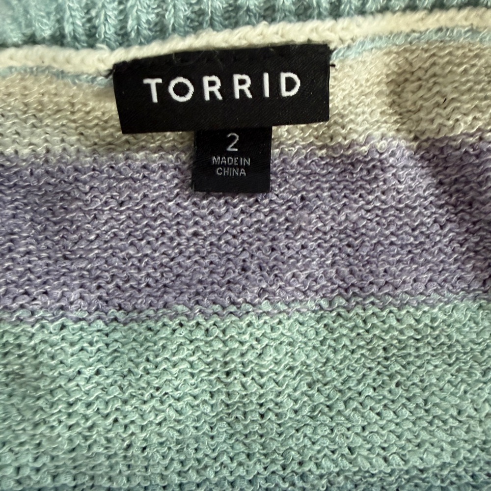 Torrid Size 2 Blue Purple Gray White Striped Sweater Off The Shoulder - Picture 8 of 8